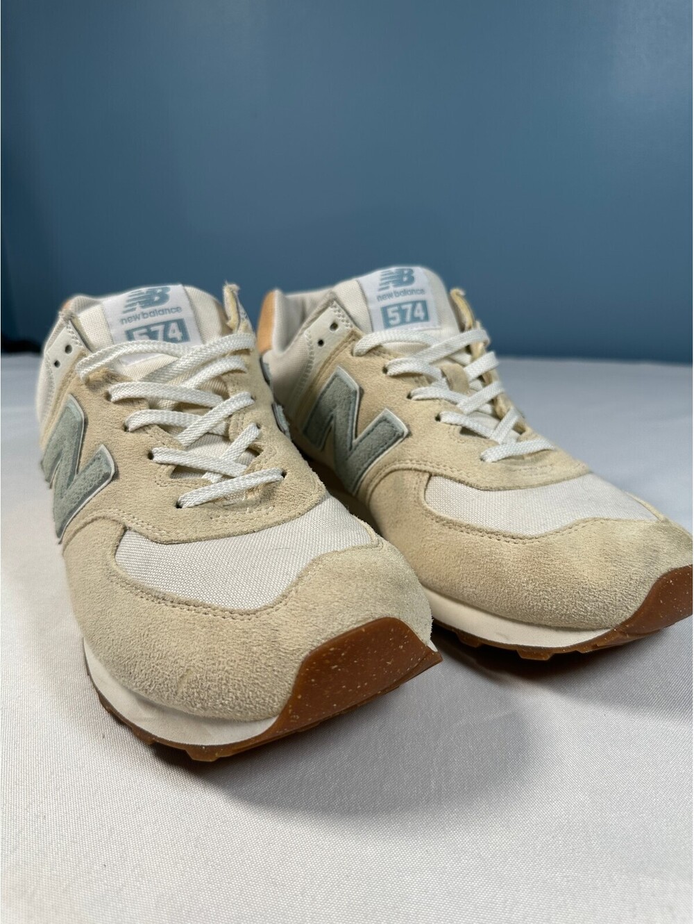 New Balance 574 Sea Salt Ocean Haze Suede Sneakers ML574RF2 Men's Size 11.5